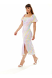 Liquorish Midi Square Neck Brush Stroke Print Dress In Lilac