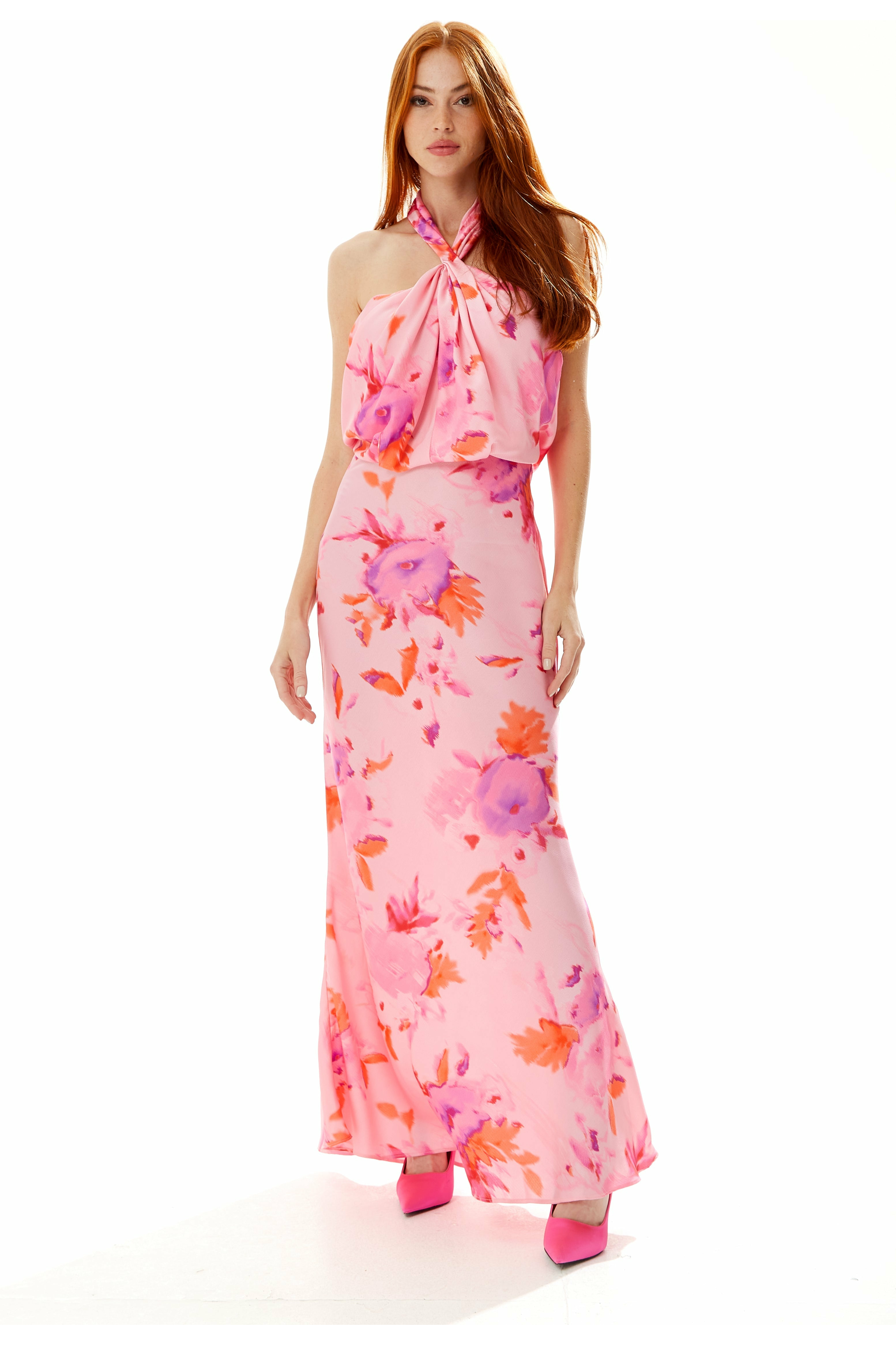Halter Maxi Floral Print Dress In Pink B7-119-LIQ22SS078
