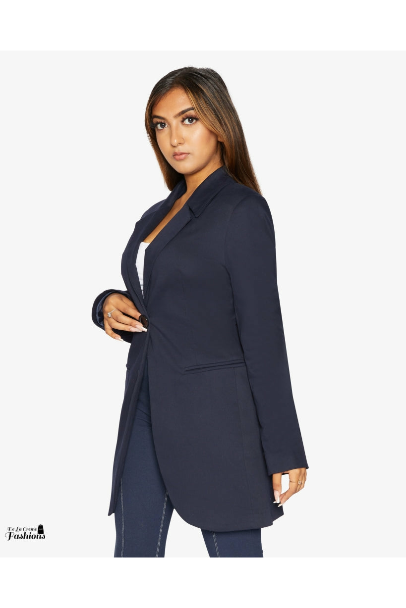 De La Creme Womens Curved Hem Longline Blazer De La Crème