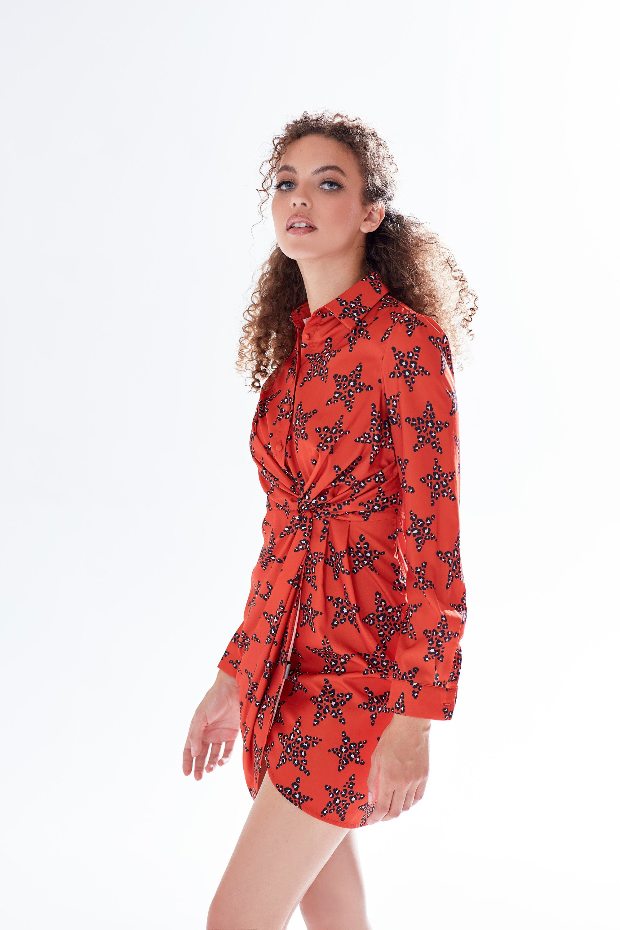 Leopard Star Print Mini Dress With Collar C11-LIQ21-250O