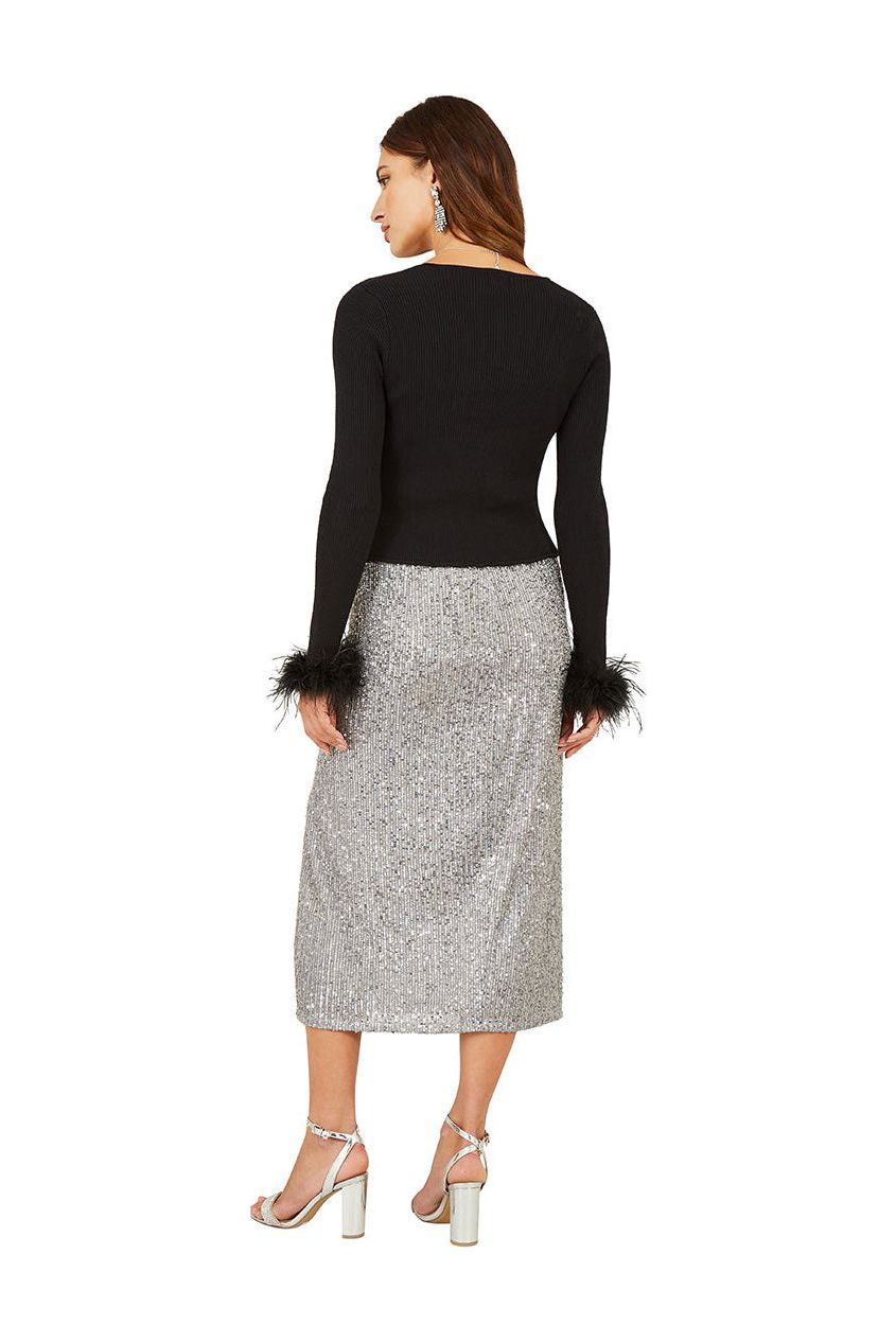 Black Ribbed Bolero With Feather Cuffs YM3956