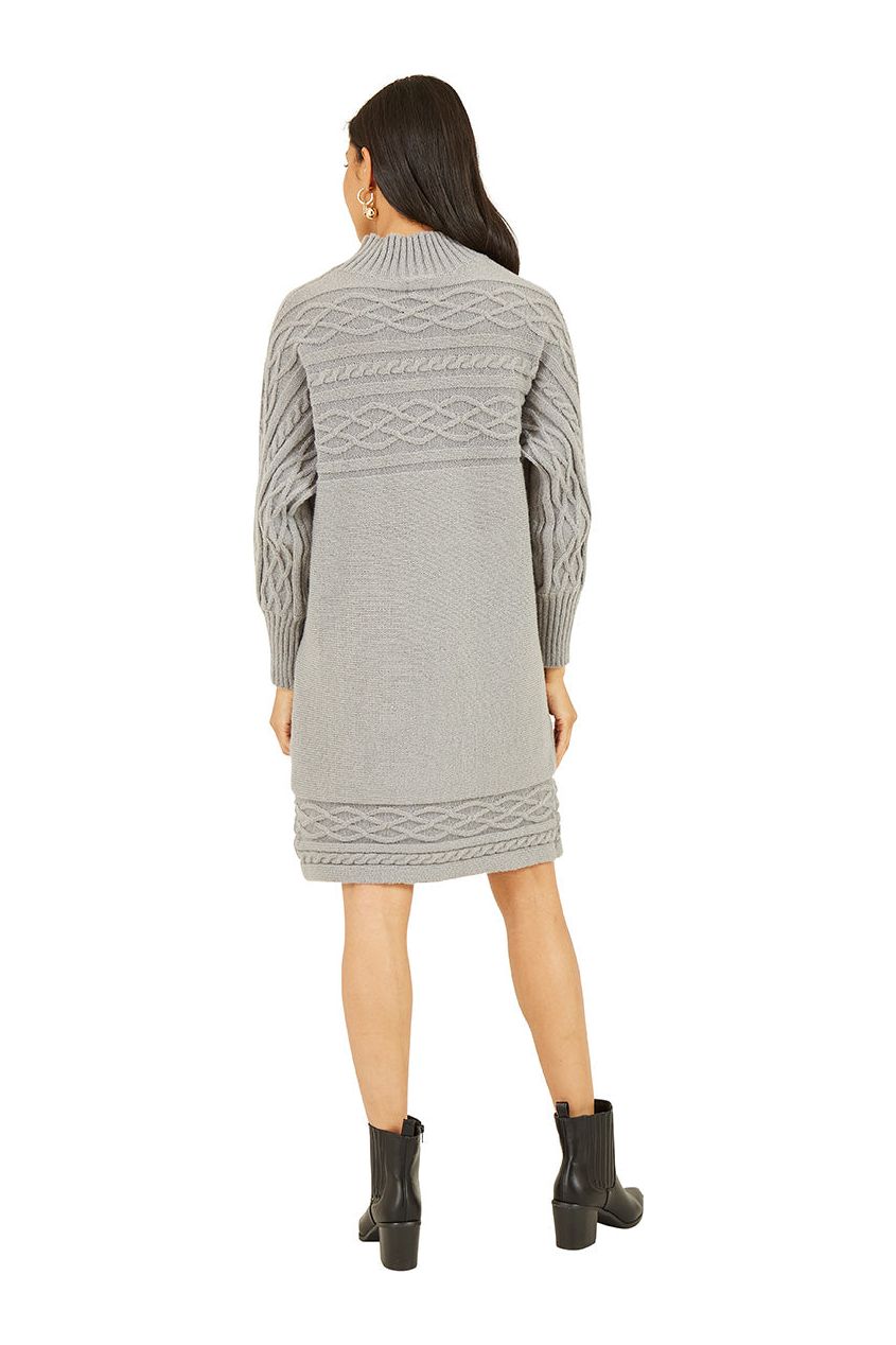 Grey Marl Cable Knit Tunic Dress YM4048A