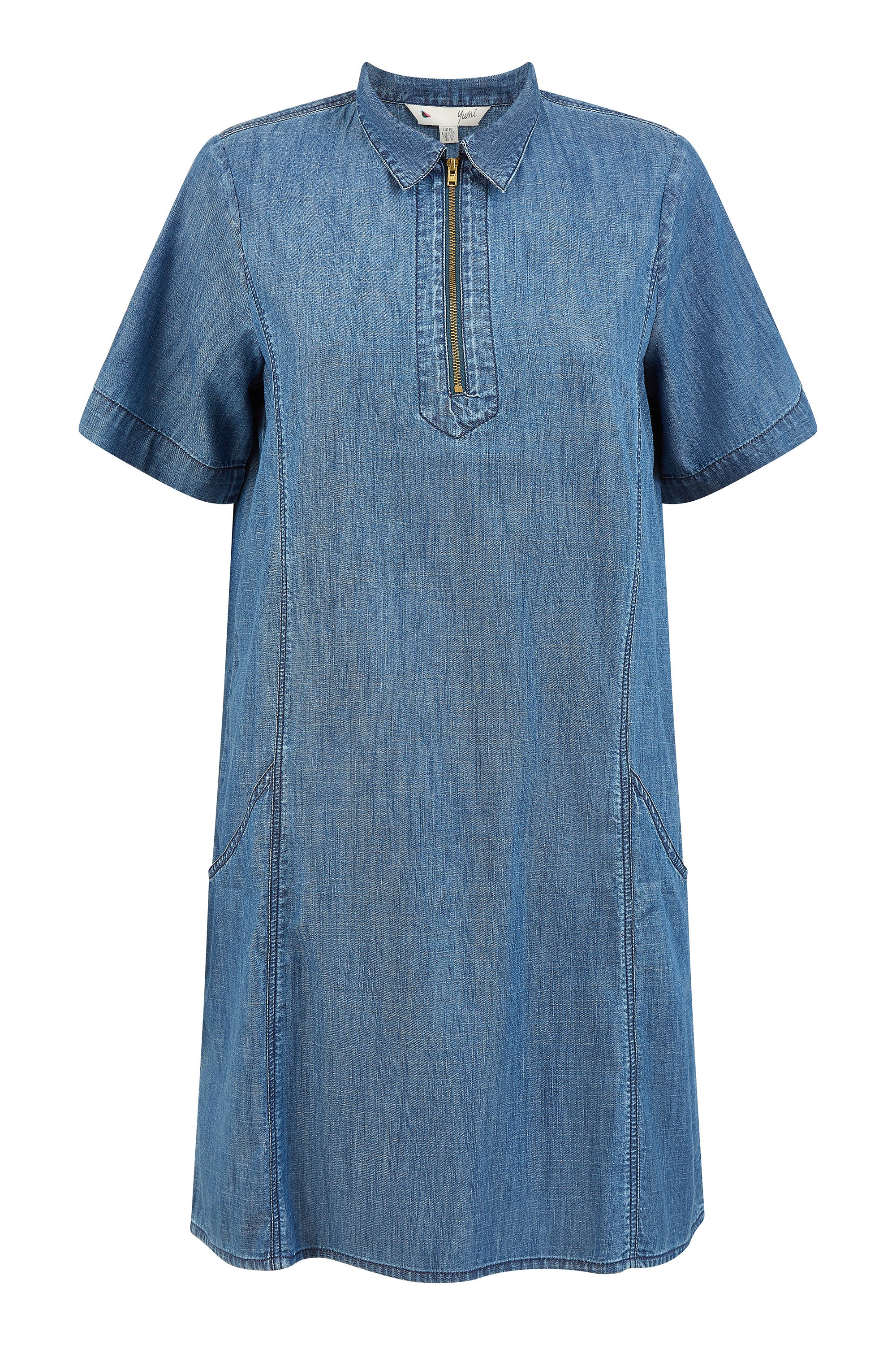 Cotton Chambray Tunic With Zip And Pocket Detail | Goddiva