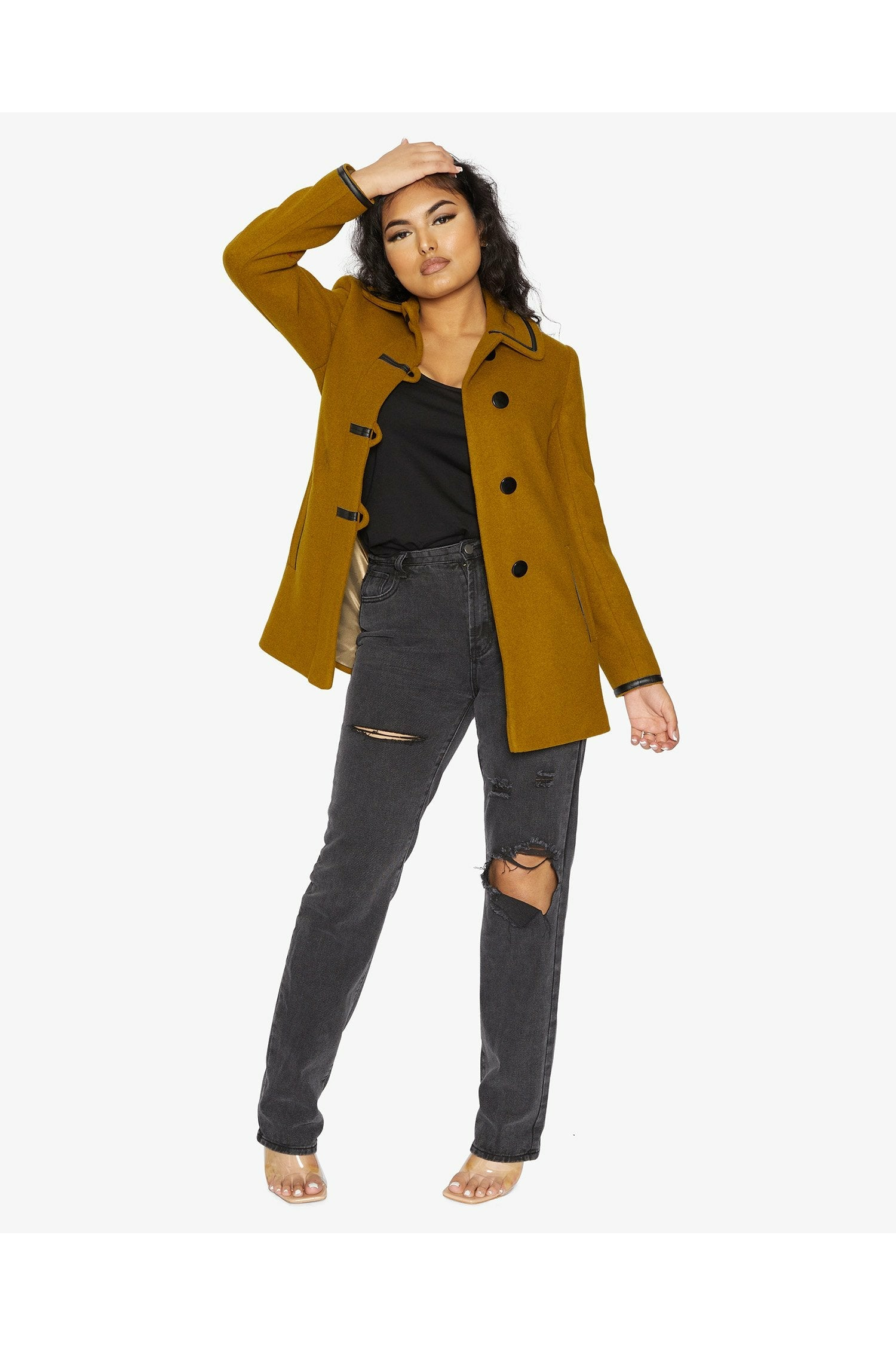 De La Creme Womens Wool Blend Contrast Trim Coat De La Creme