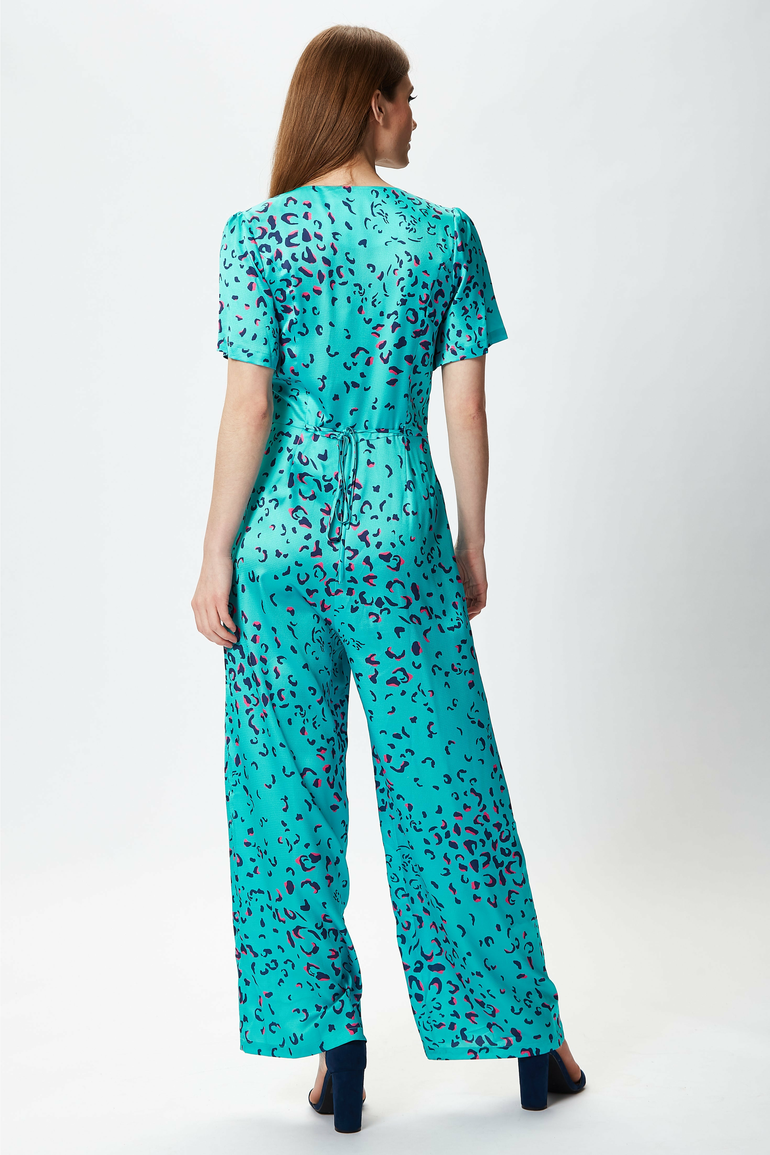 Wide Leg Jumpsuit In Blue Animal Print A3-LP10077