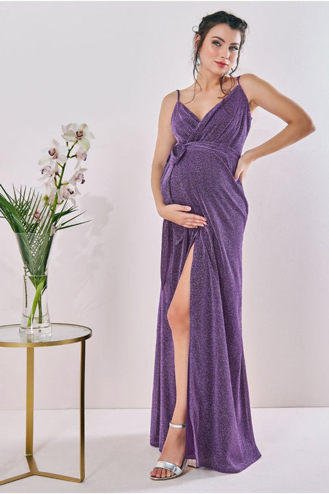 Maternity Wrap Spaghetti Strap Maxi Purple DR3137AMAT