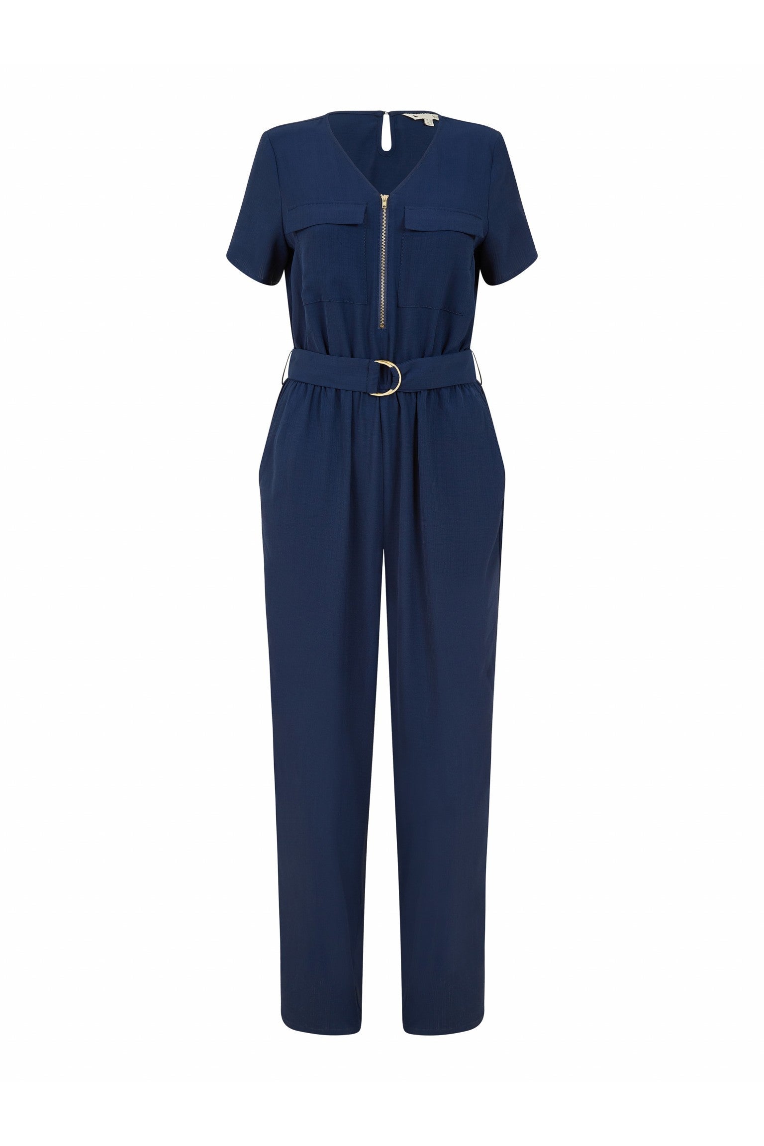 Navy Utility Jumpsuit With Zip And Belt Detail Yumi