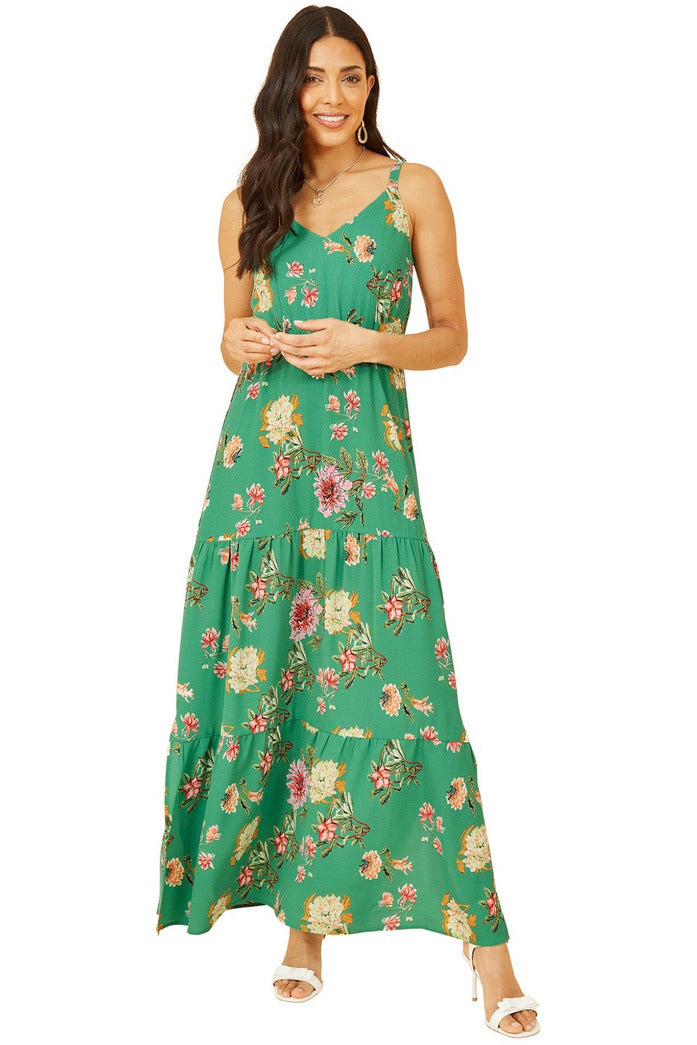 Green Floral Strappy Tiered Maxi Dress Yumi