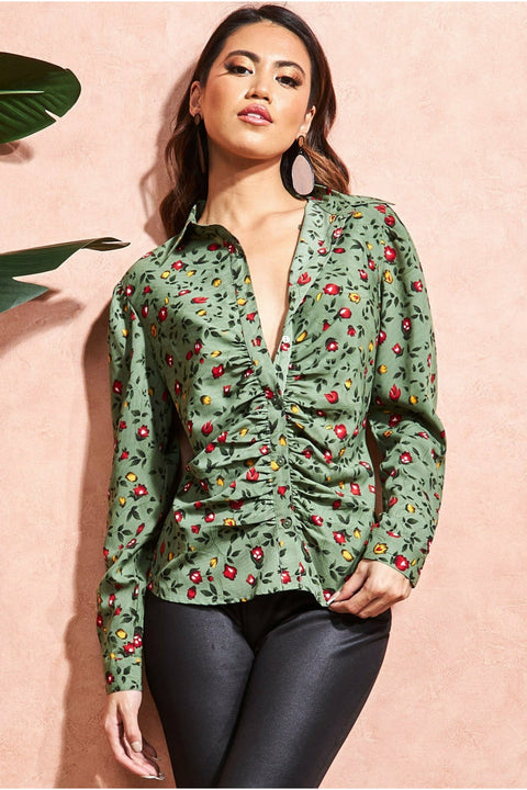 Floral Print Shirt - Sagegreen T186