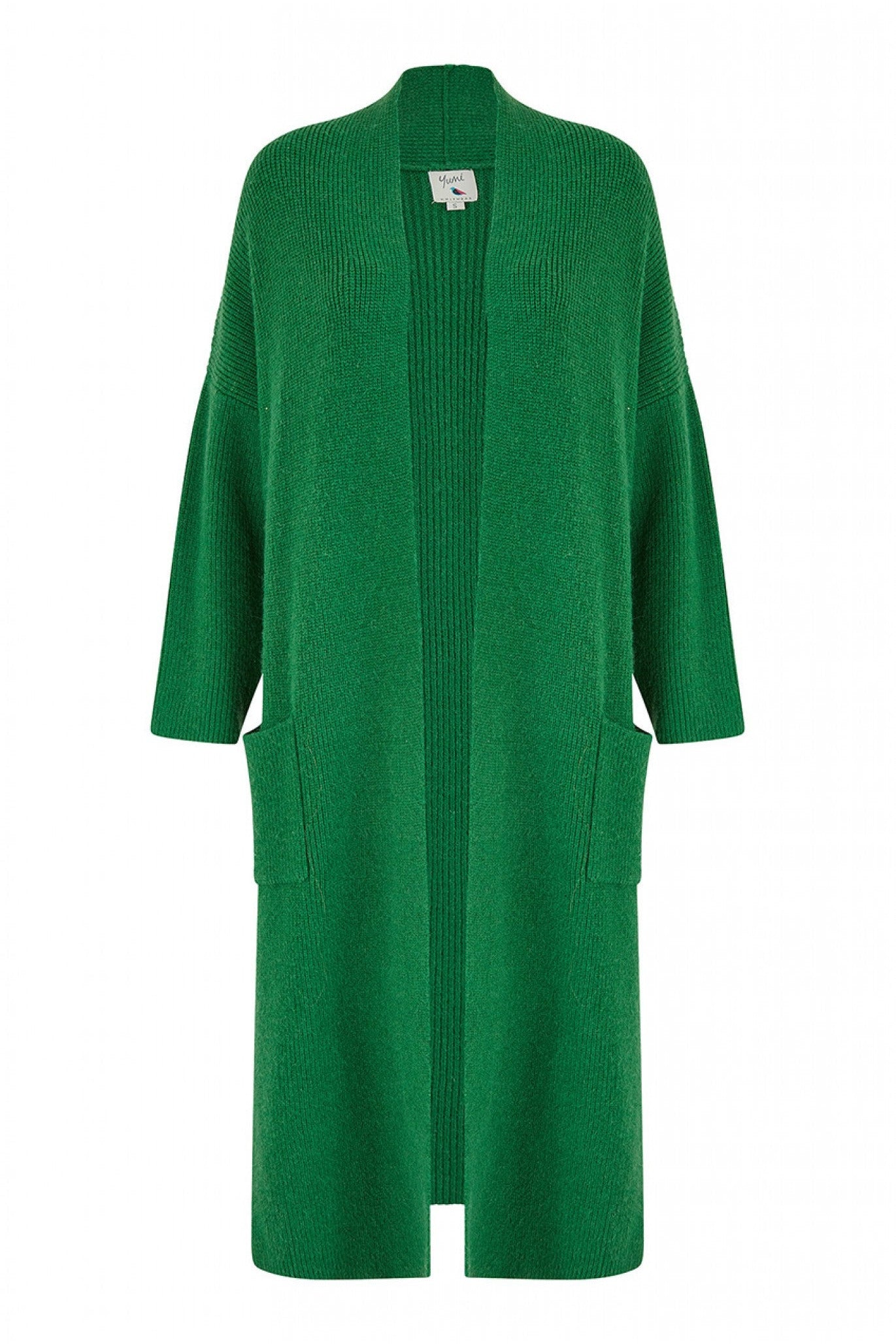 Yumi Green Knitted Maxi Cardigan With Pockets – Goddiva