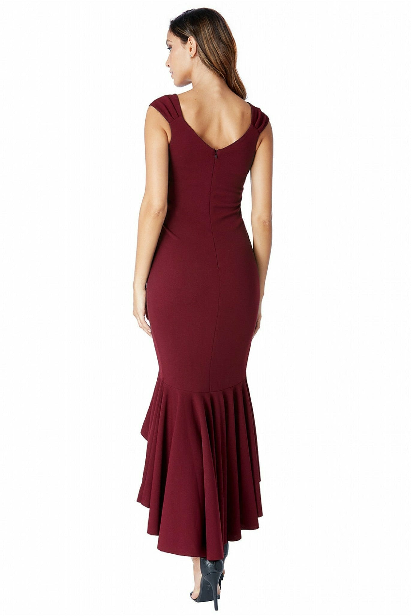 High Low Frill Hem Maxi Dress - Wine DR1834