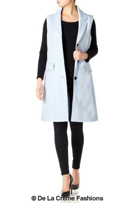 De La Creme - Womens Spring/Summer Sleeveless Hip Length Blazer Coat De La Crème