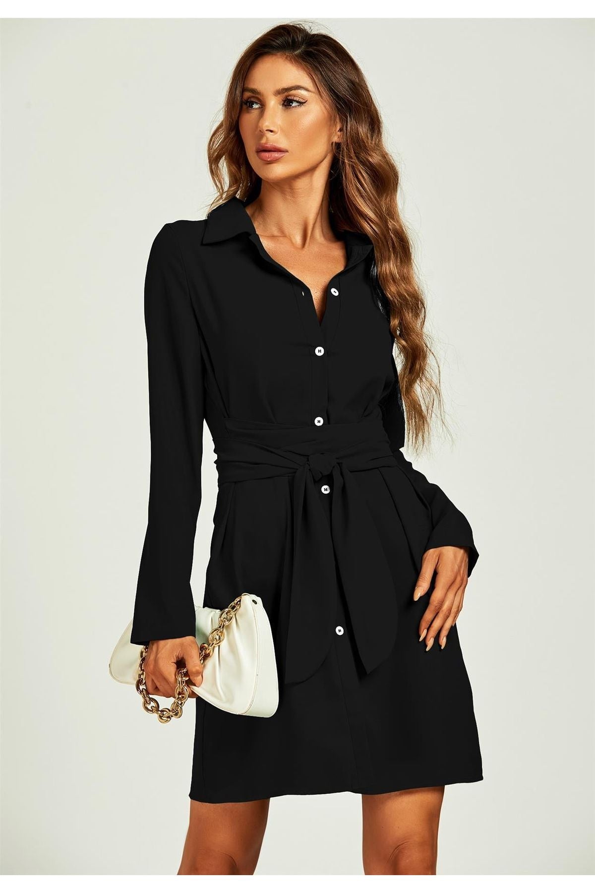 Shirt Mini Wrap Dress In Black FS515