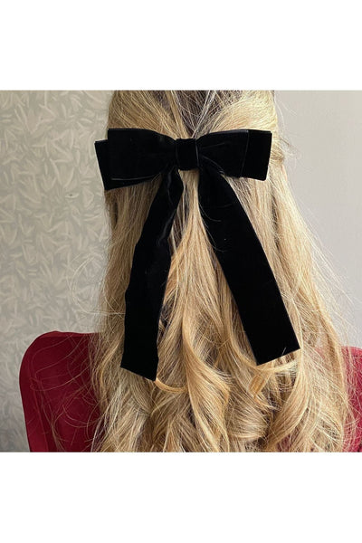 Black - Black Velvet Hair Bow Hair Clip Alligator Clip by QueenMee Accessories