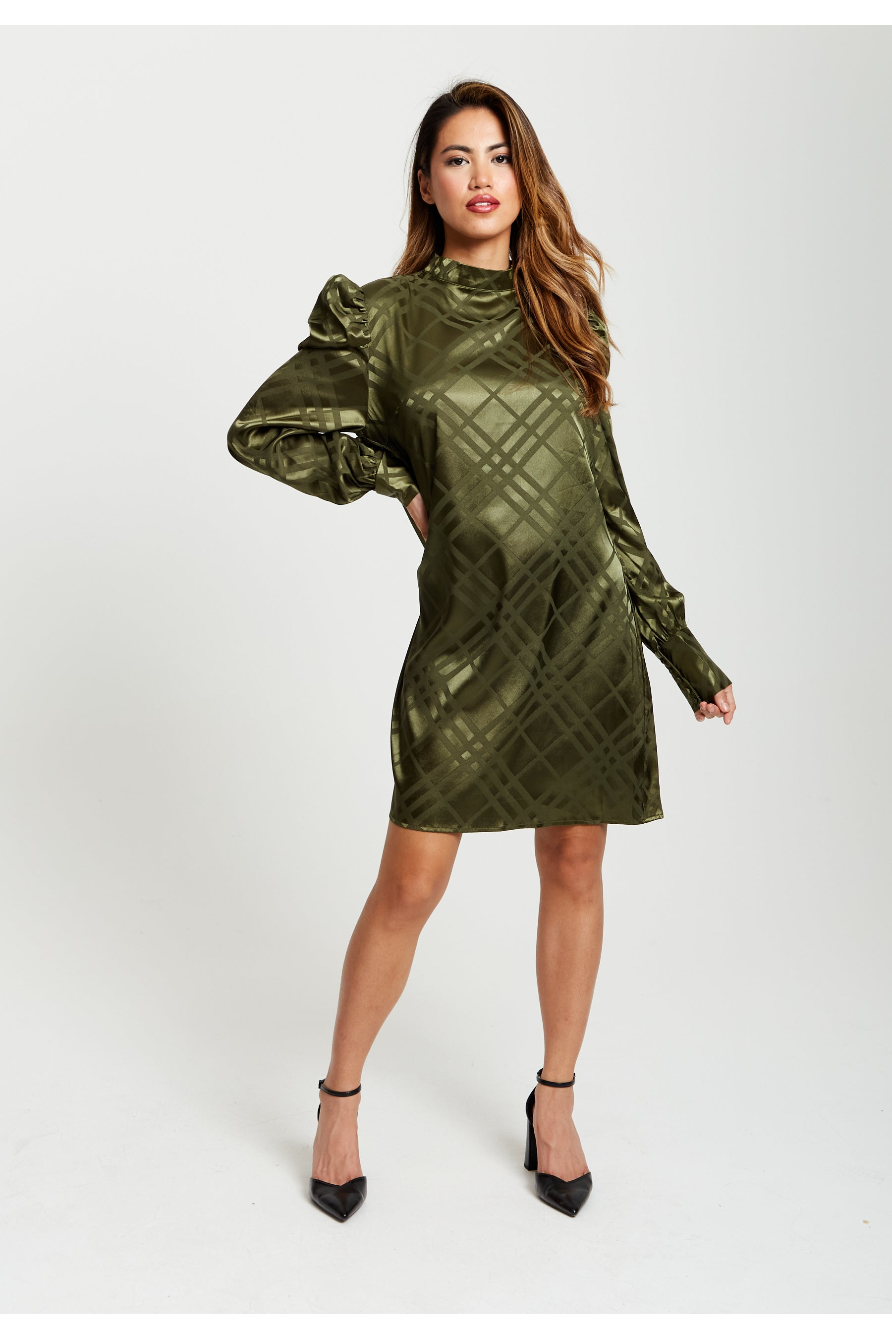 Check Jacquard Mini Dress With High Neck D7-LIQ22-304K