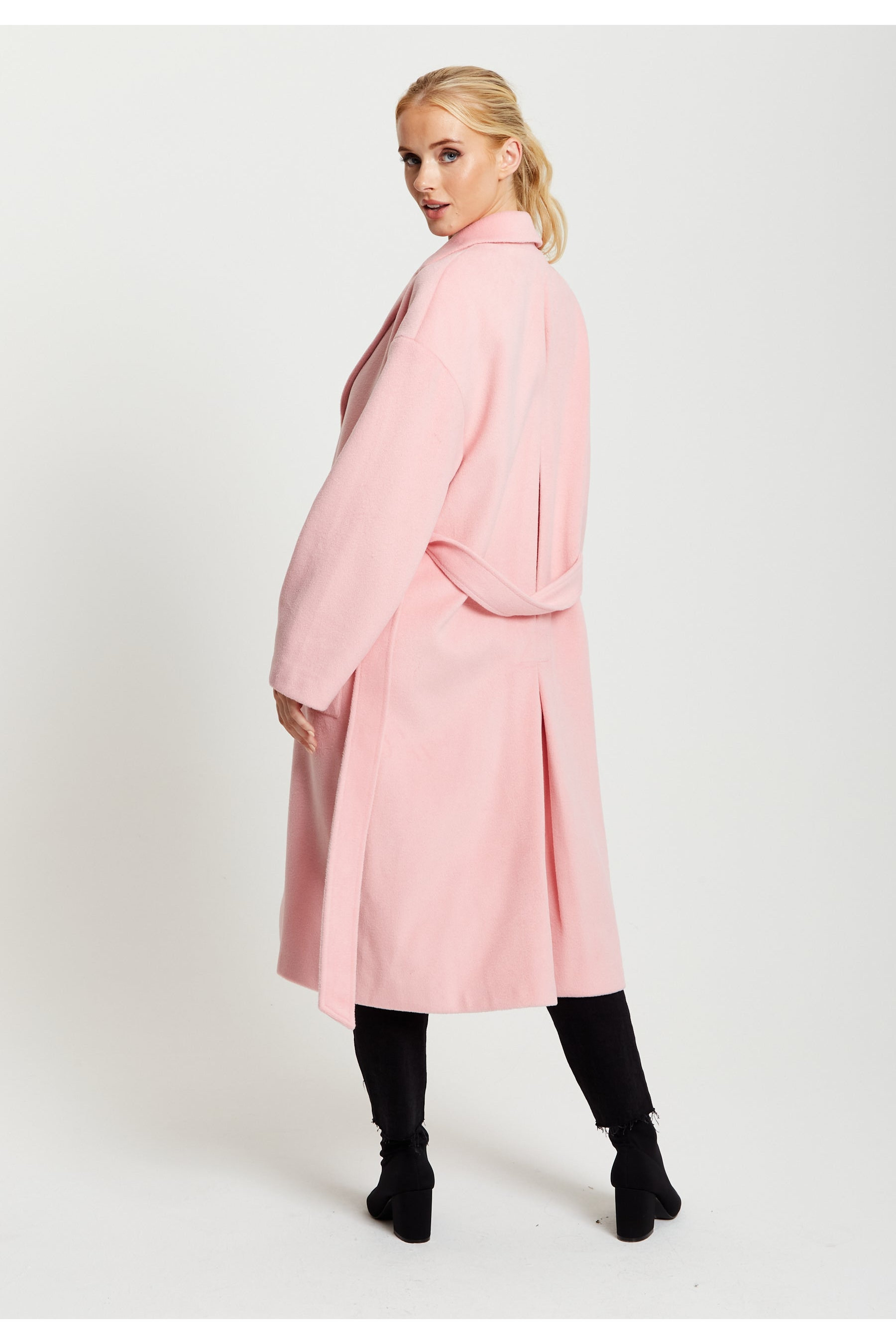 Belted Longline Coat In Pink F10-134-CT1803