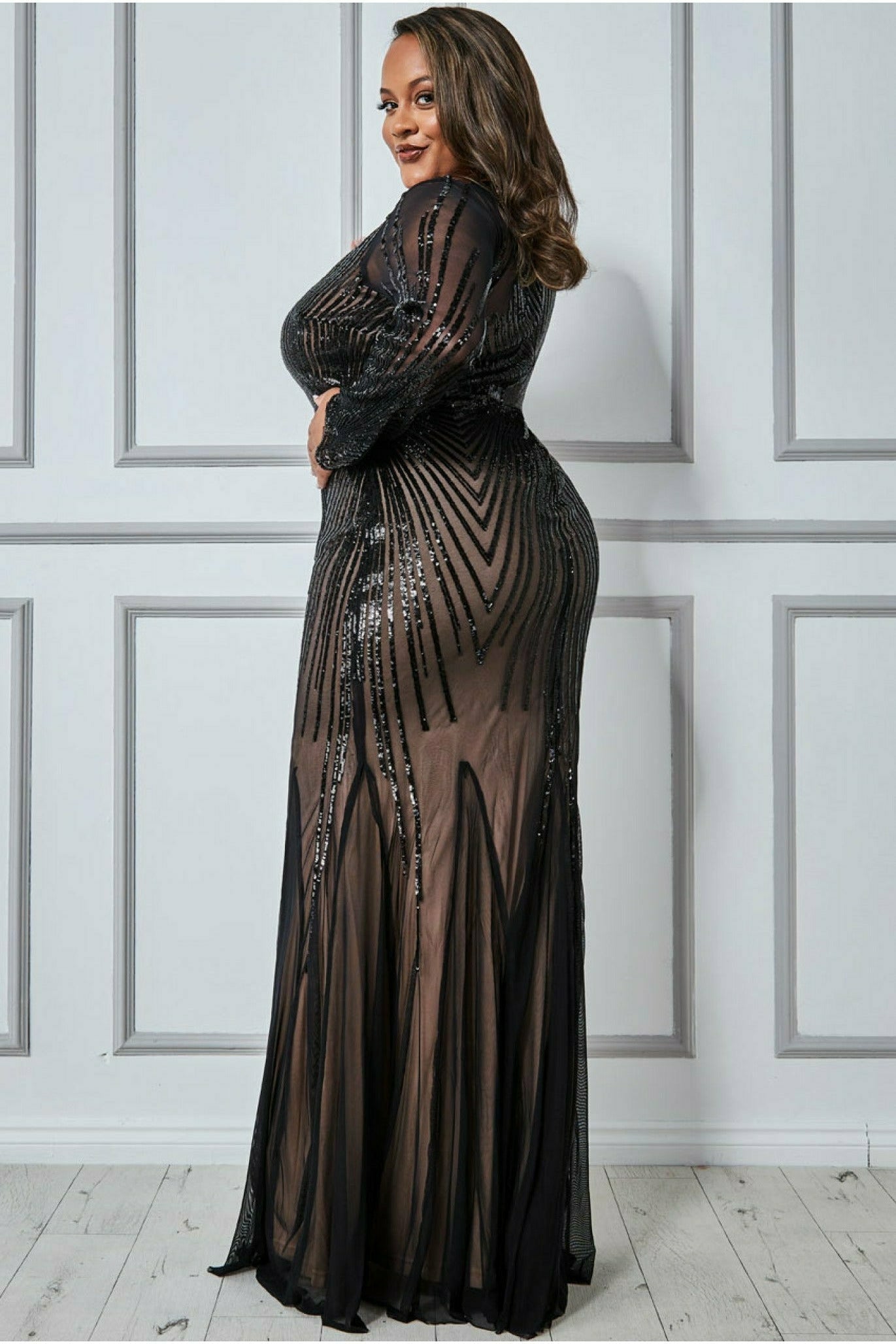 Goddiva Plus Shooting Star Sequin Maxi Dress - Black