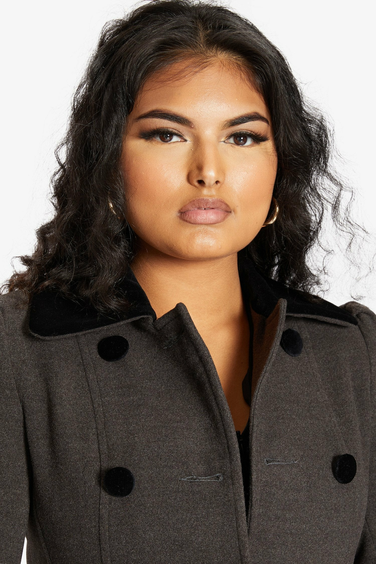 De La Creme Womens Double Breasted Velvet Trim Skater Coat De La Crème
