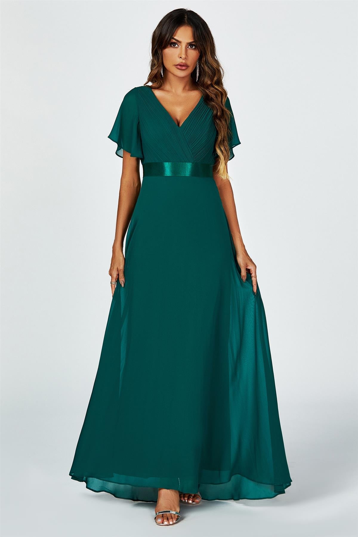 Angel Sleeves Empire Waist Bridesmaid Dress In Green FS634