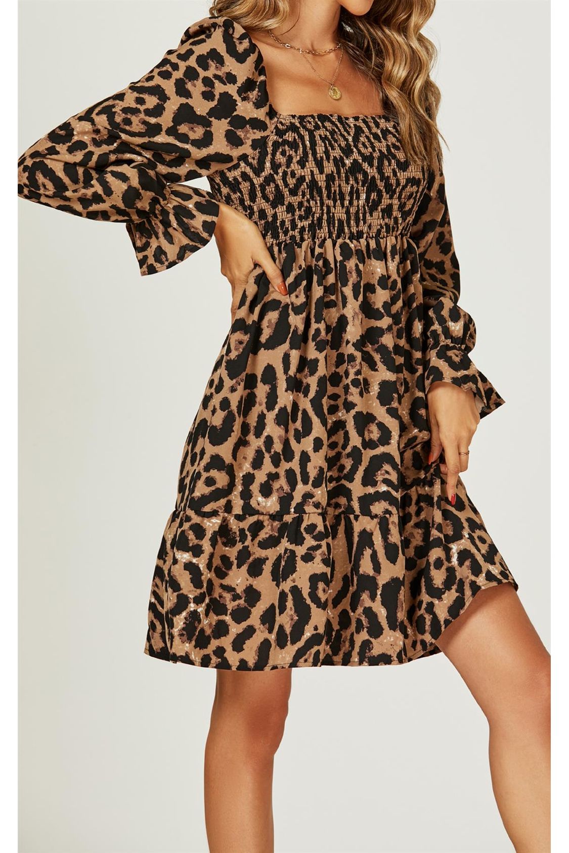 Leopard puff sleeve outlet dress