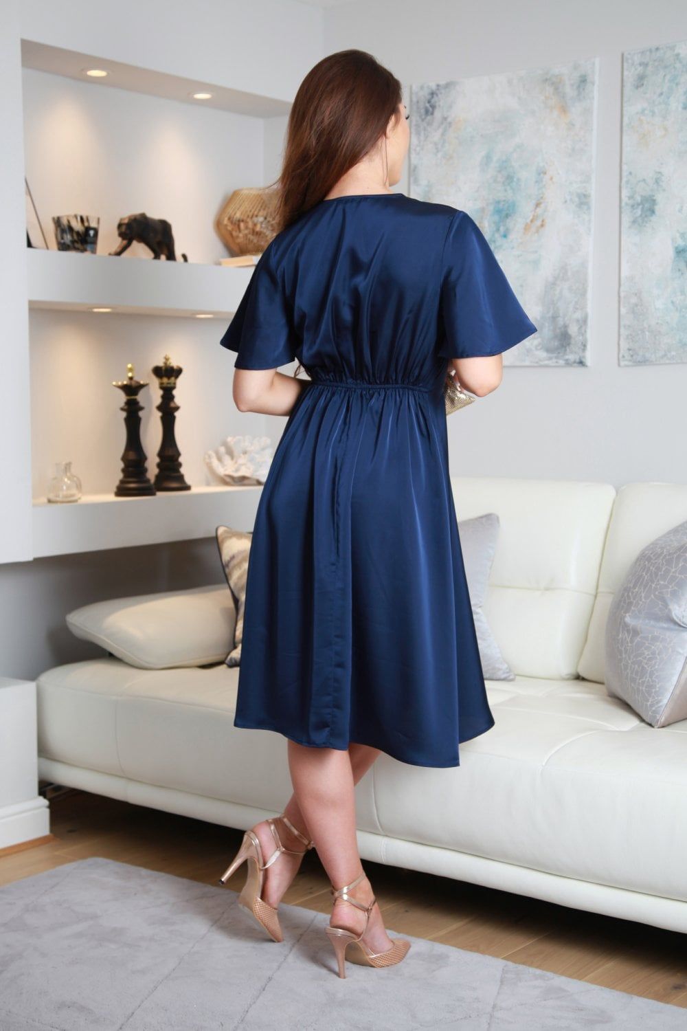 Double Second A-Line Satin Wrap Dress With Tea Sleeves dr0000311