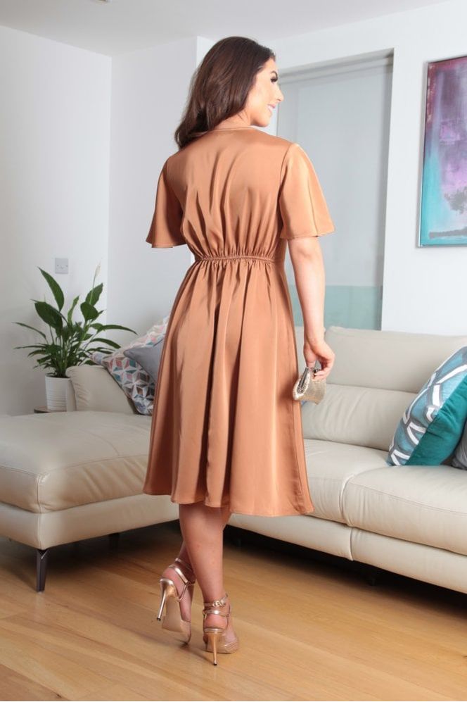 Double Second Double Second A-Line Satin Wrap Dress With Tea Sleeves DR0000310