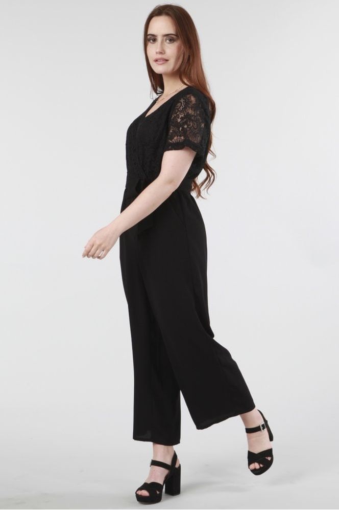 Black Lace Wrap Wide Leg Jumpsuit JU0000209