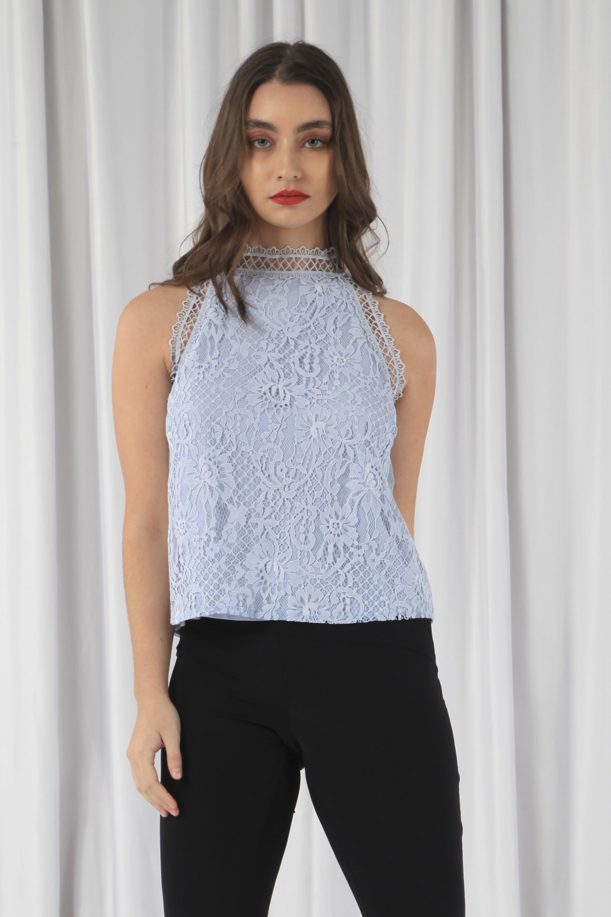 Blue Halter Neck Lace Top TO0000134
