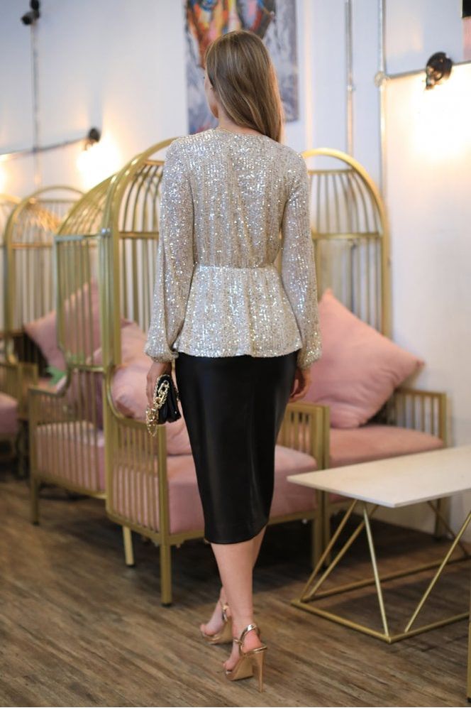 Champagne Sequin Wrap Top TO0000430