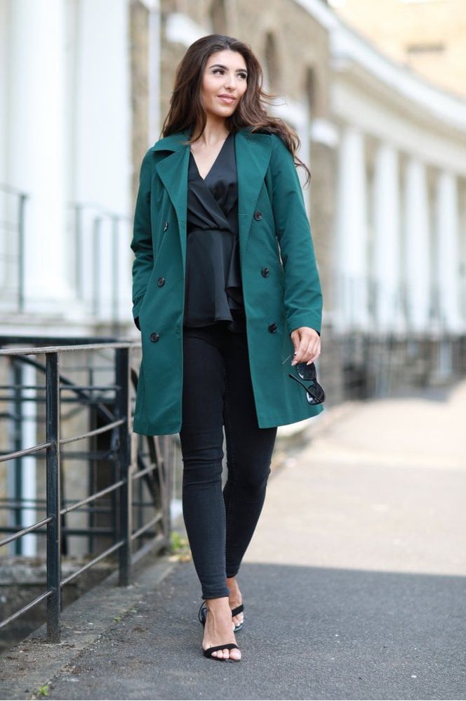 Green Fitted Trench Coat OU0000416