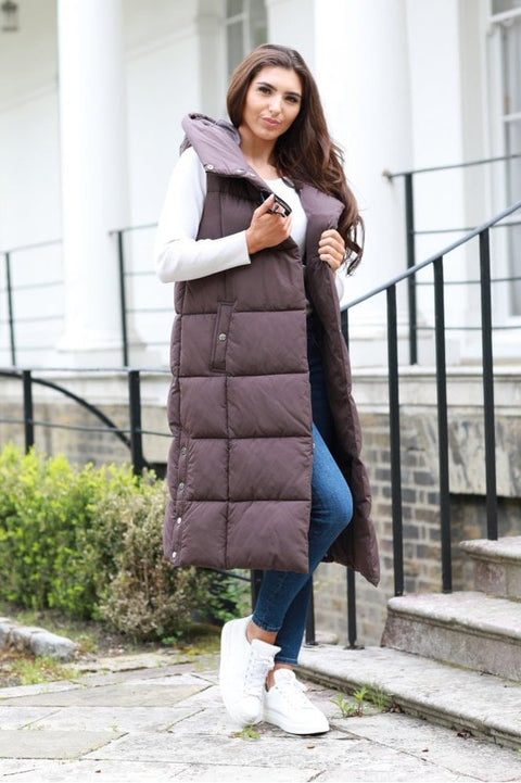 Brown Long Lux Wrap Gilet Puffer OU0000380