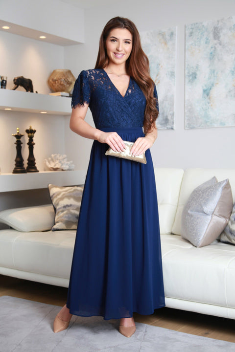 Navy Lace Wrap Front Maxi Dress DR0000287