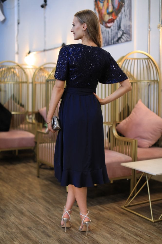 Navy Sequin Dress With Tea Sleeves DR0000400