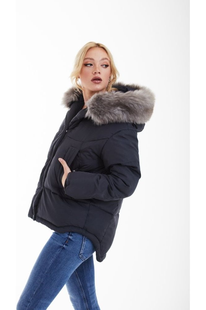 Charcoal Grey Oversized Dip Back Puffer OU0000010