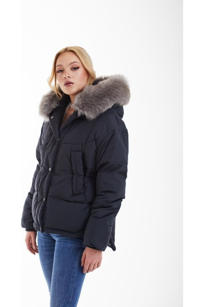 Charcoal Grey Oversized Dip Back Puffer OU0000010