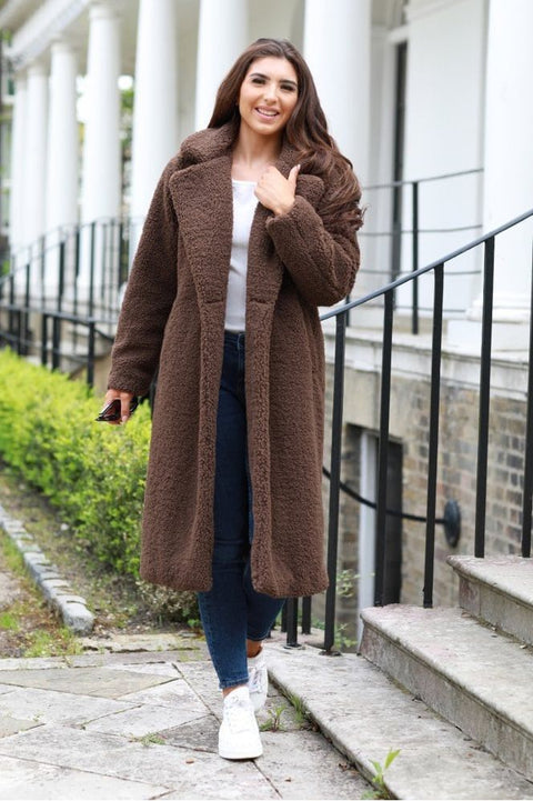 Brown Longline Fur Teddy Coat OU0000383