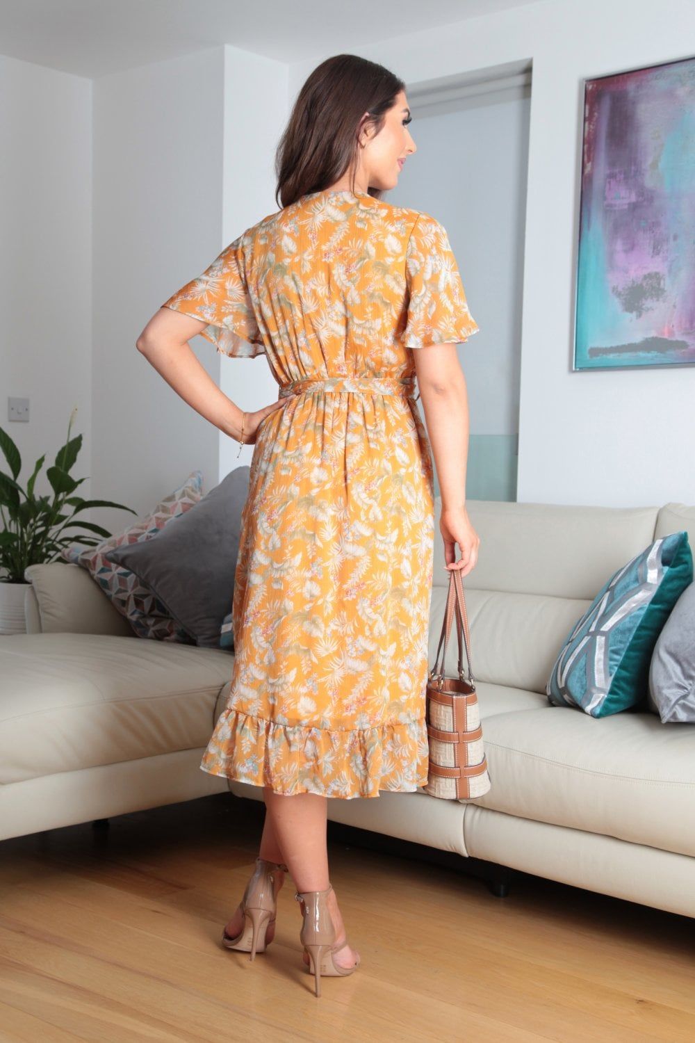 Printed Wrap Dress With Frill Front DR0000350