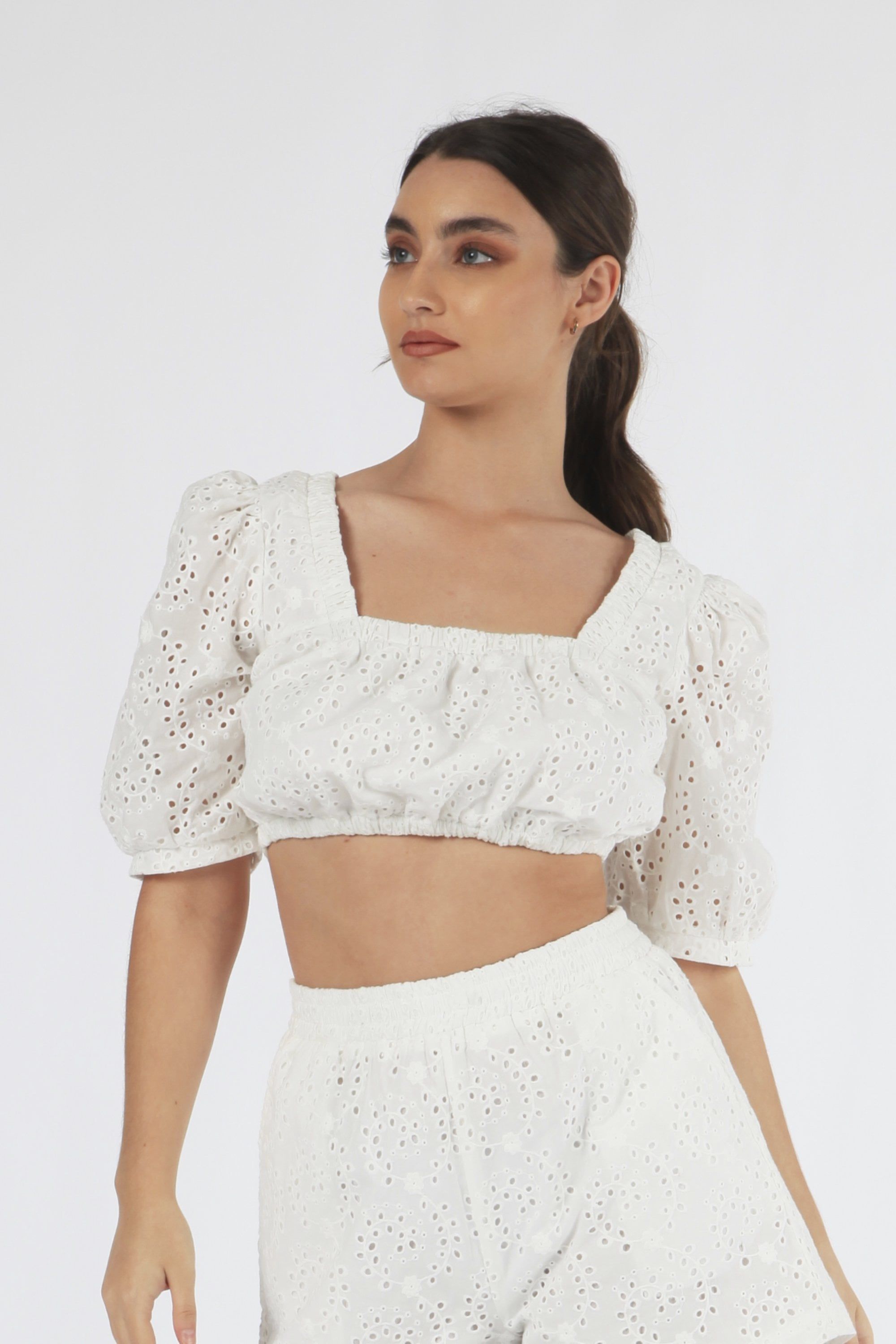 White Broderie Top With Lace Up Back TO0000116