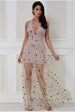 Star Mesh Halter Neck Maxi Dress - Champagne by Goddiva