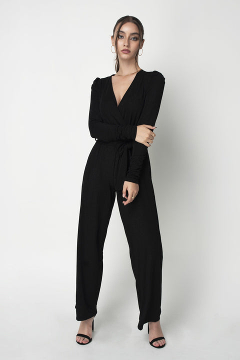 Black Metallic Stretch Jumpsuit JU0000192