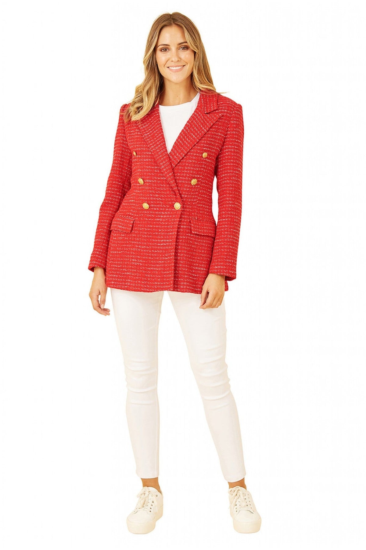 Red Boucle Fitted Blazer YM3894013