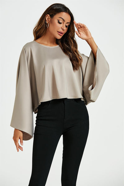 Grey - Satin Loose Fit Crop Top In Mink by FS Collection