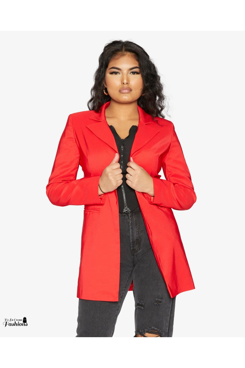 De La Creme Womens Collared Formal Longline Blazer De La Crème
