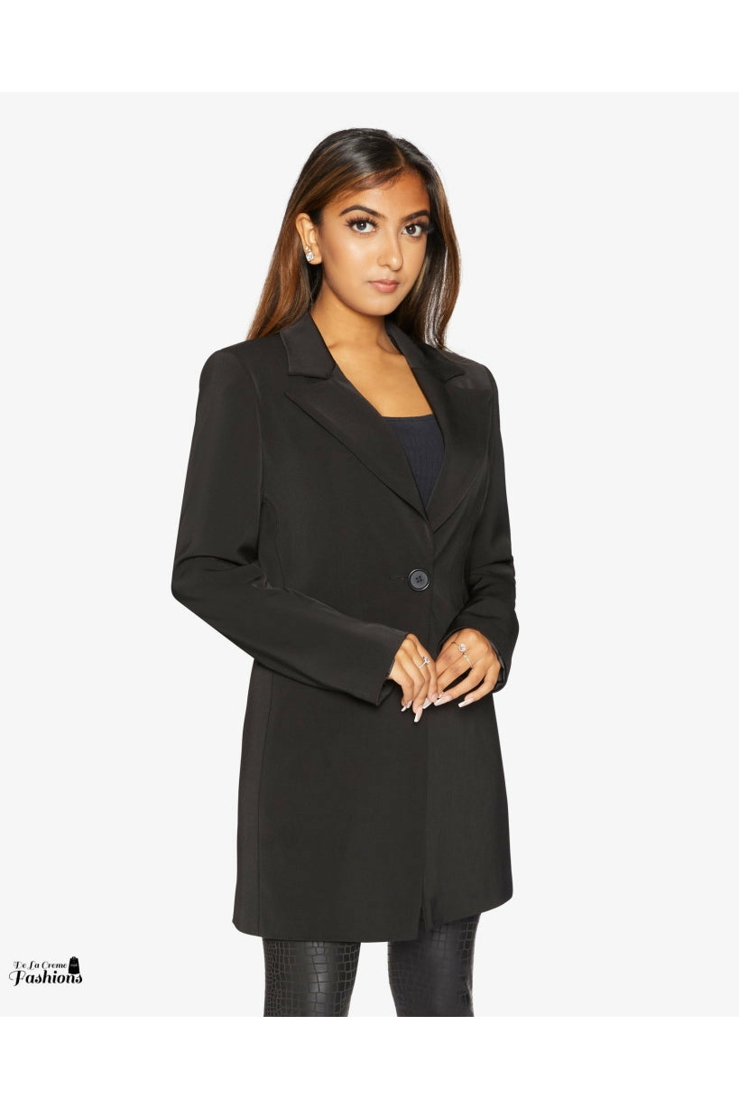 De La Creme Womens Collared Formal Longline Blazer De La Crème
