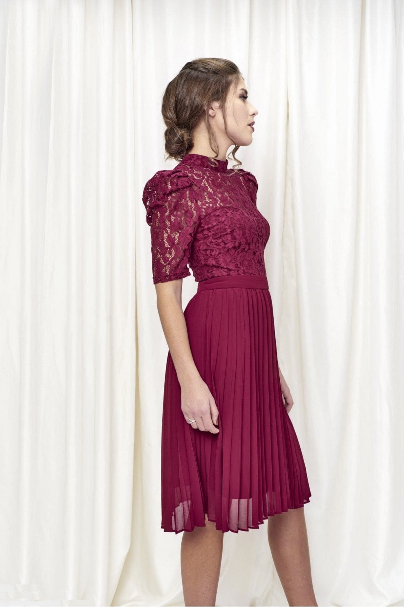 Red Pleated Lace Dress DR0000136