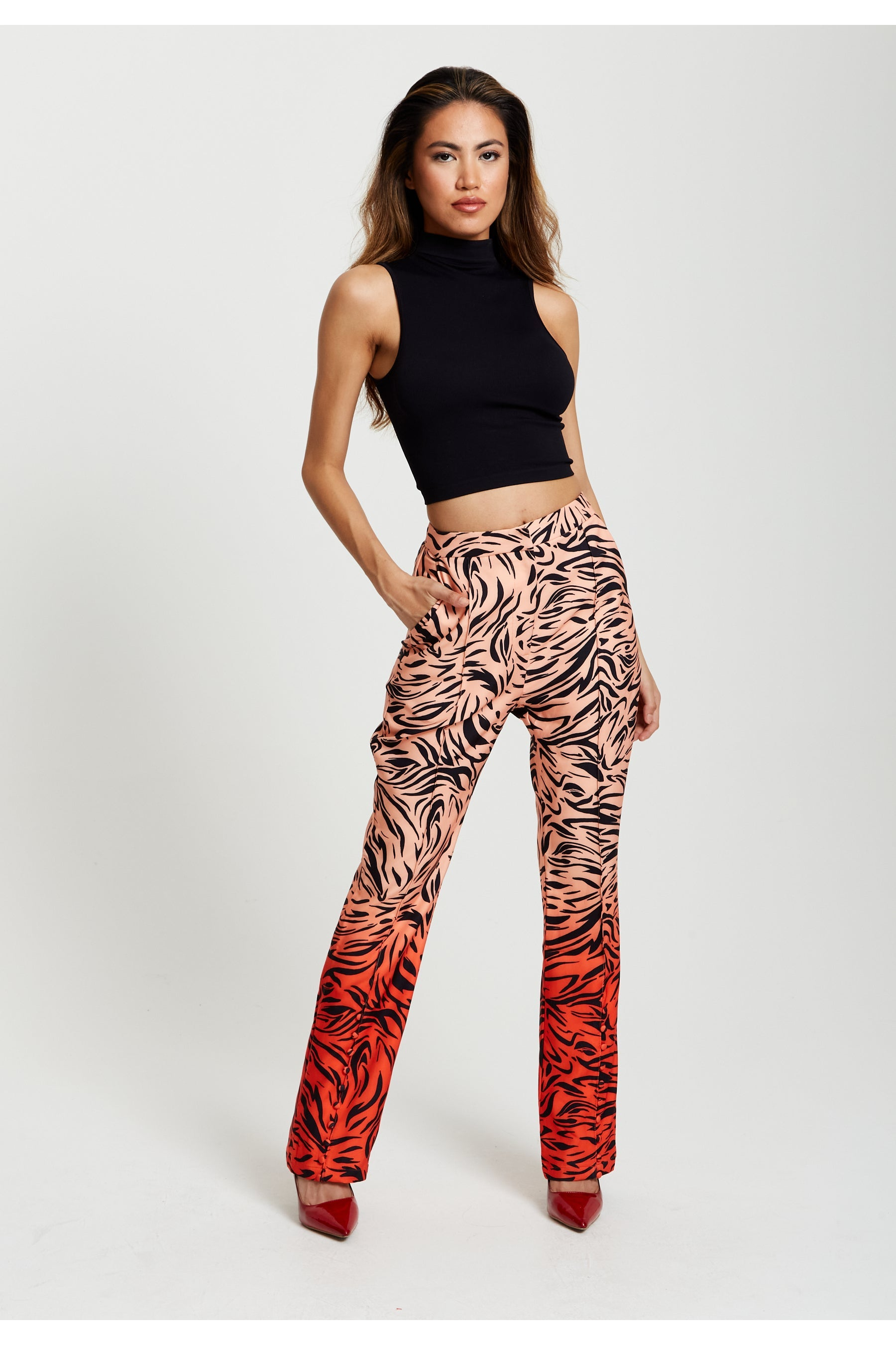 Zebra Print Suit Trousers With Slit Detail B9-LIQ21-230