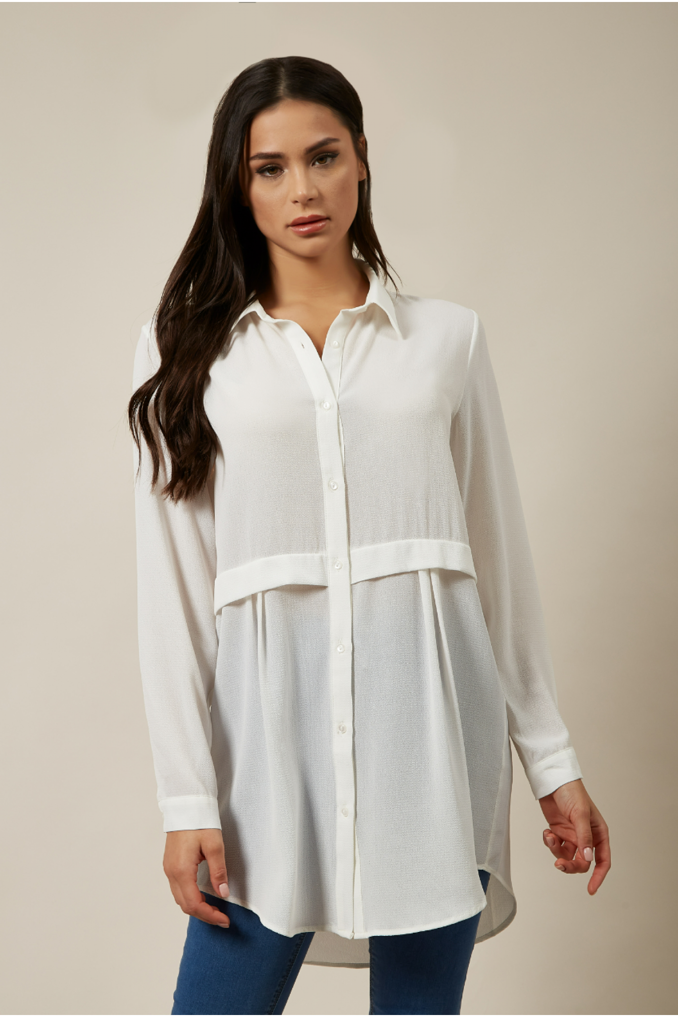 Long Sleeves Oversized Shirt In White Hoxton Gal