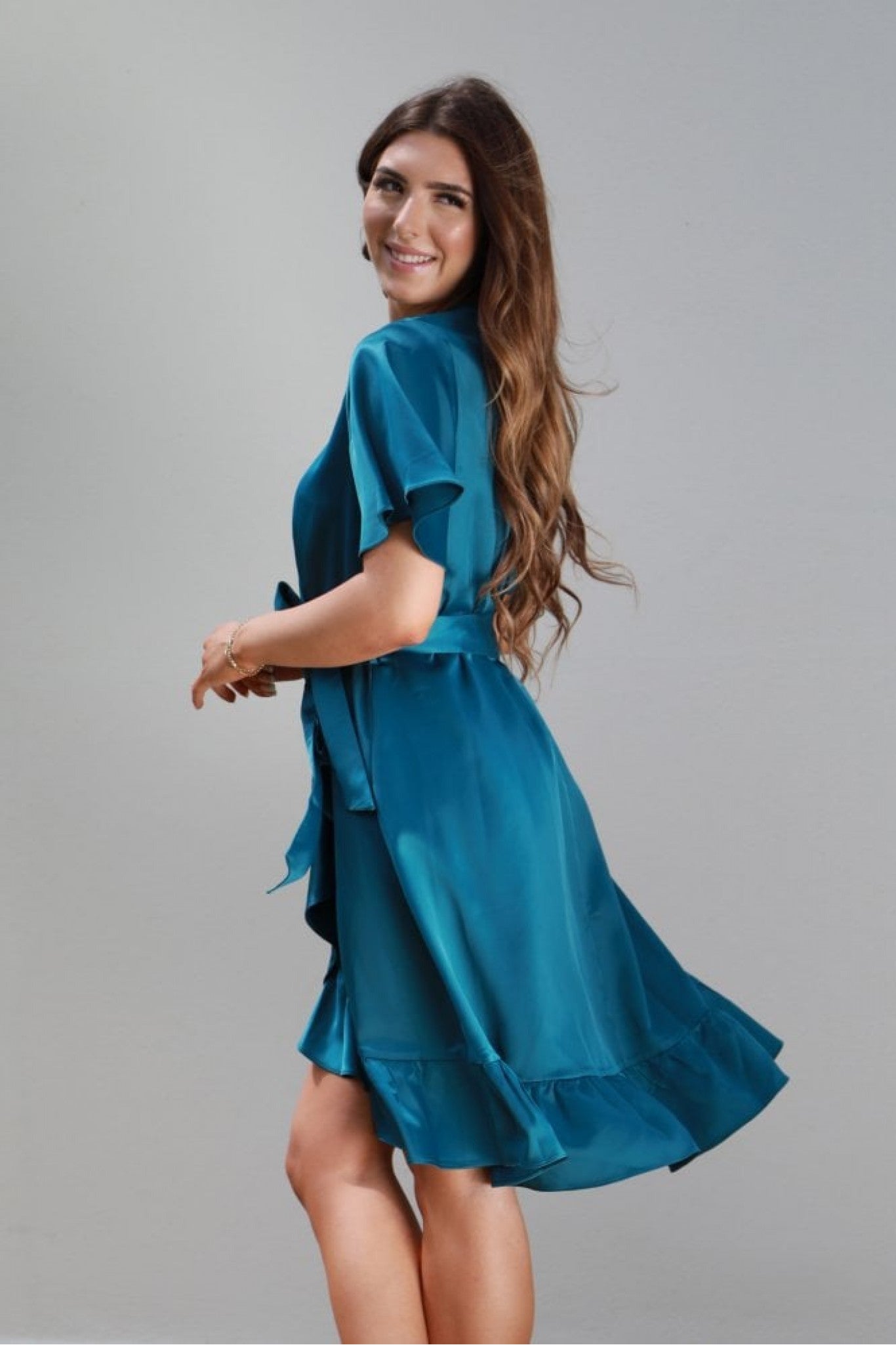 Frill Wrap Dress With Tea Sleeve DR0000268
