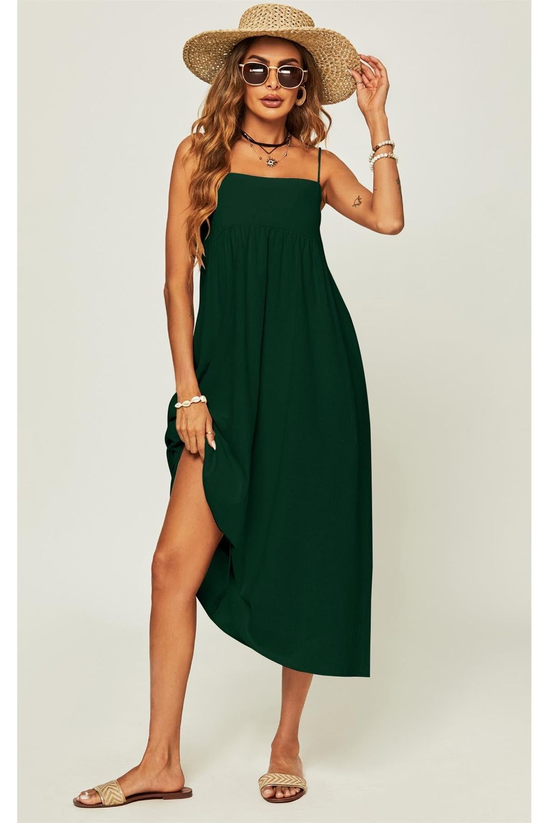 Slip Dress In Dark Green FS166