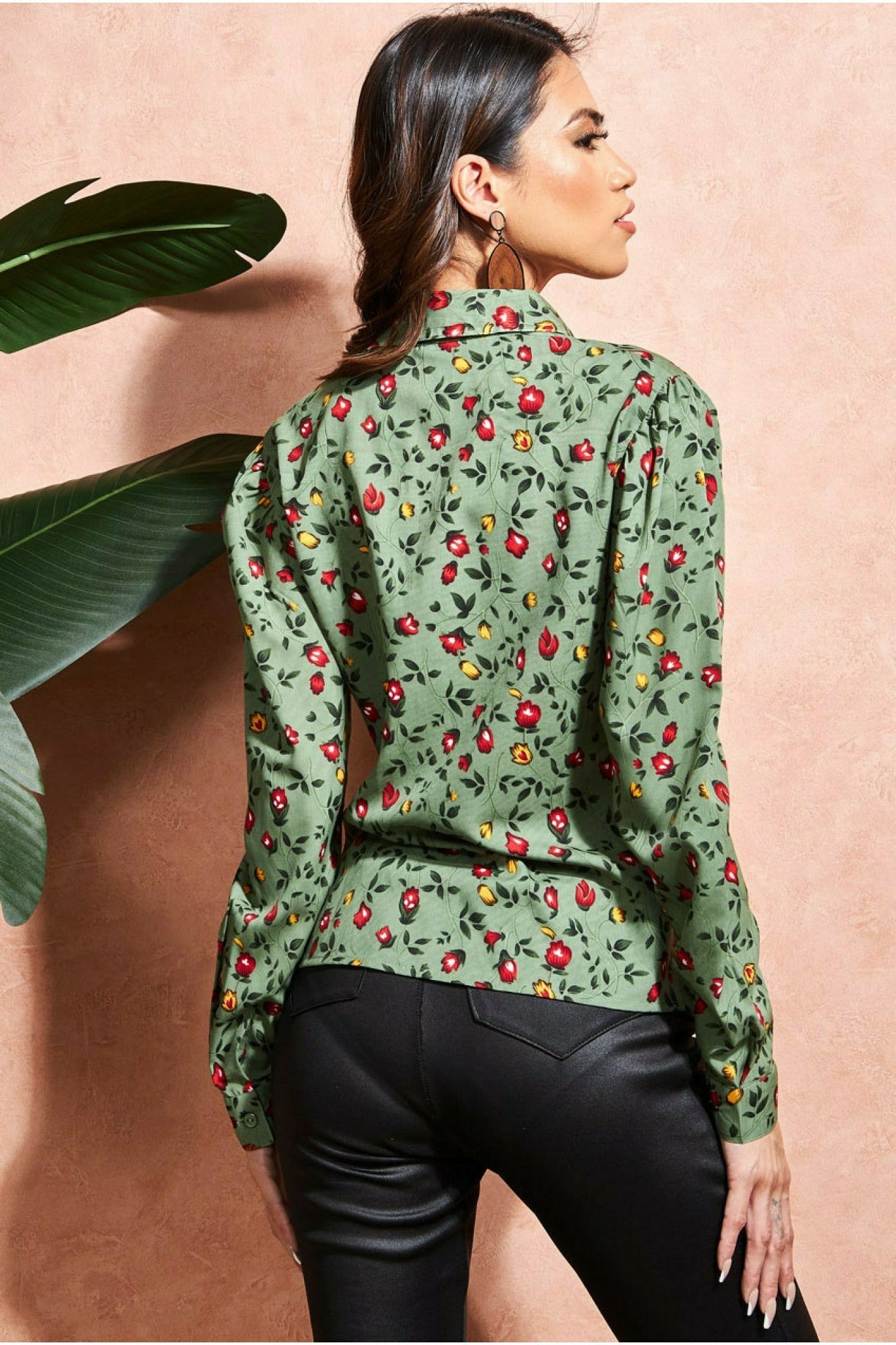 Floral Print Shirt - Sagegreen T186